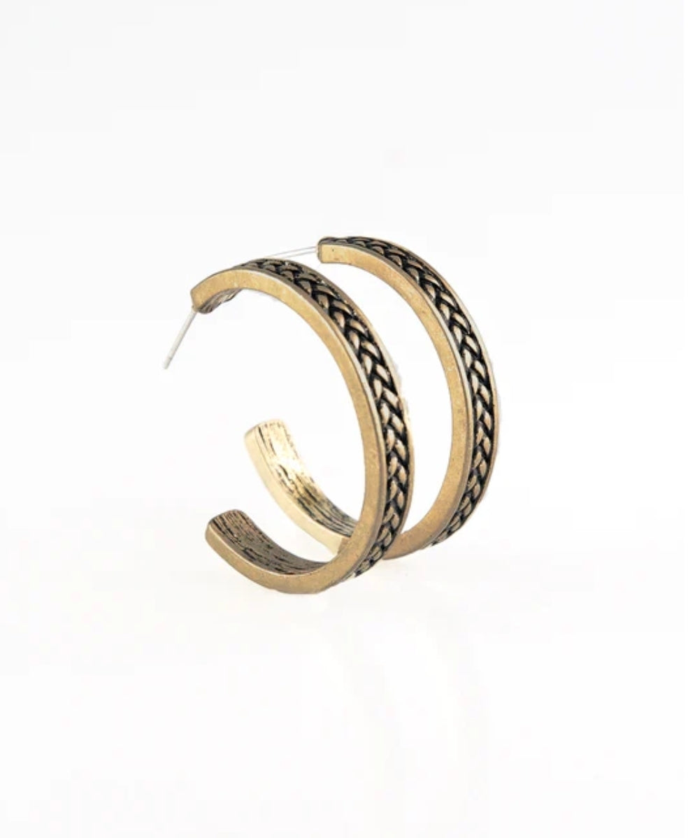 Rugged Retro Brass Hoop Earring