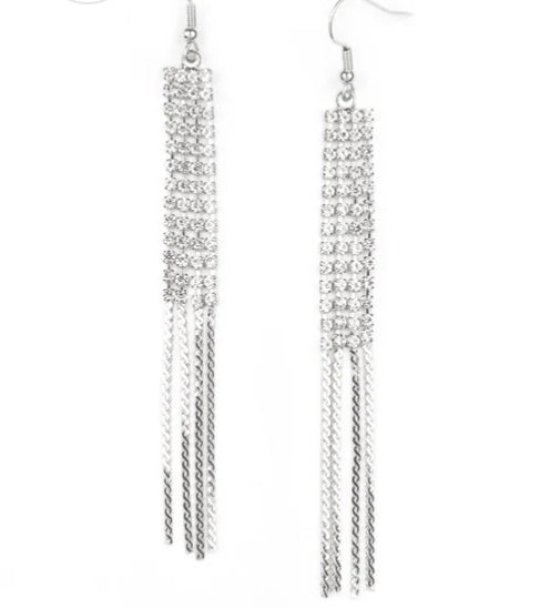 Rhinestone Romance White Earring