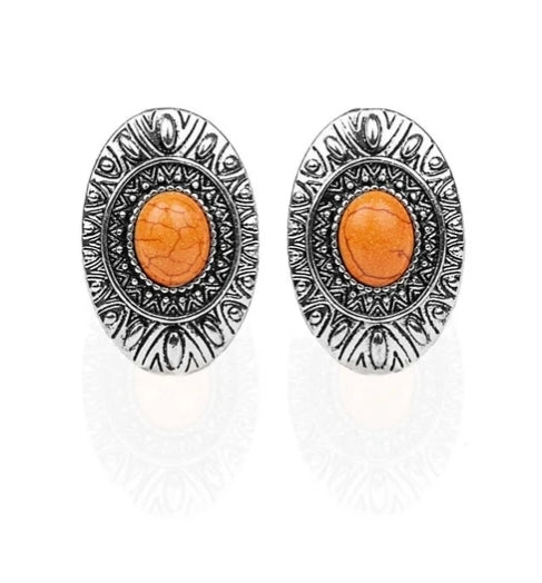 Stone Tiki Orange Post Earring
