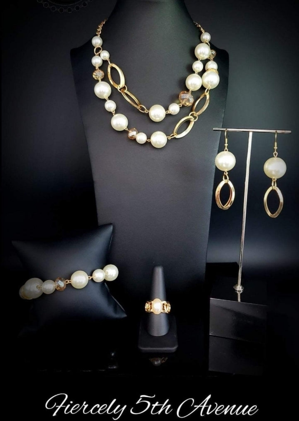 Fiercely 5th Avenue Pearls &  Gold Jewelry Set