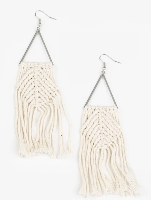 Macrame Jungle White Earrings