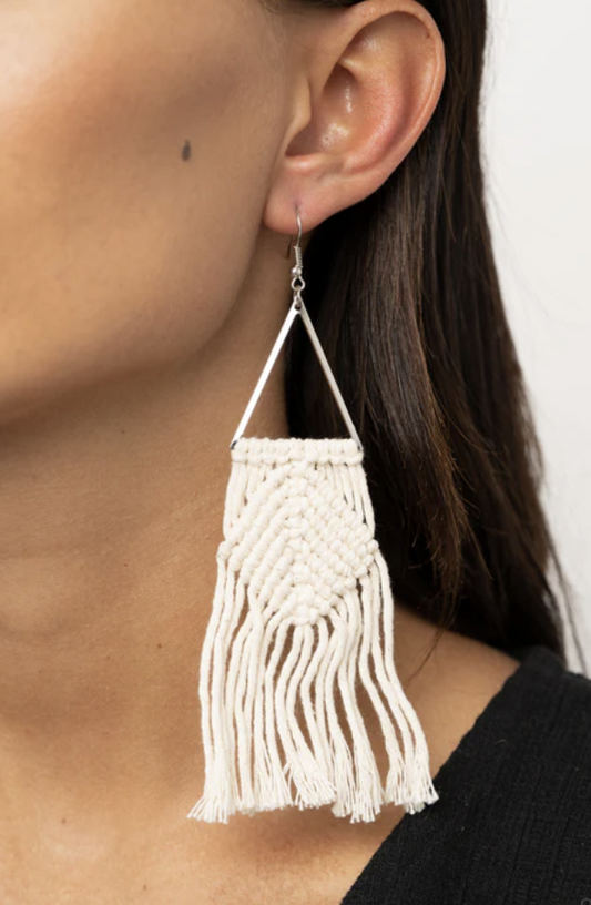 Macrame Jungle White Earrings