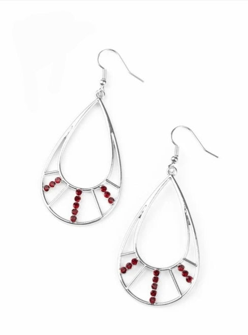 Line Crossing Sparkle Red Earring
