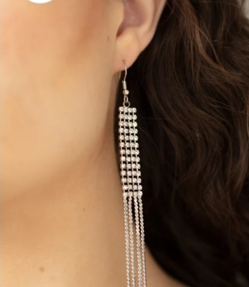 Rhinestone Romance White Earring