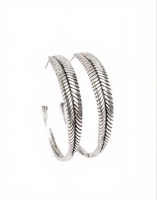 Funky Feathers Silver Hoop Earring