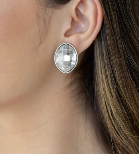 Movie Star Sparkle White Post Earrings