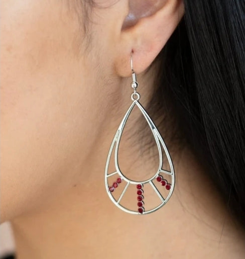 Line Crossing Sparkle Red Earring