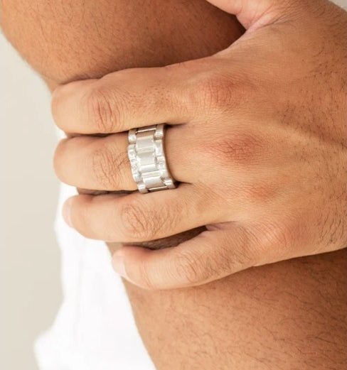 Modern Machinery Silver Men's Ring