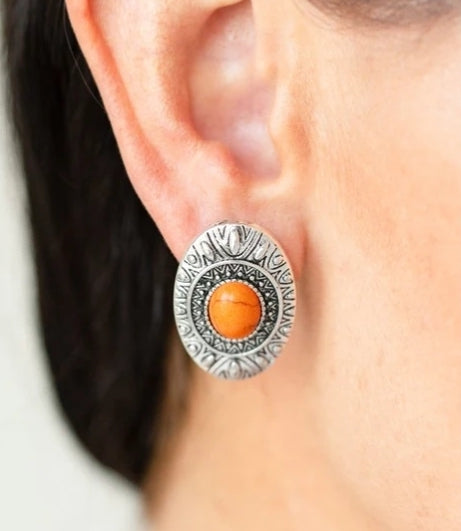 Stone Tiki Orange Post Earring