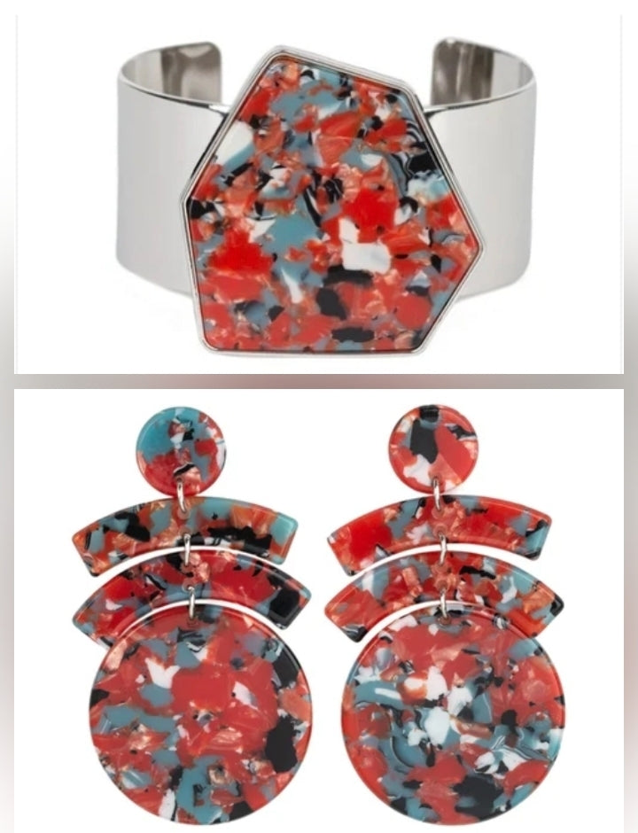 In The Haute Seat Orange Earring & GEO-ing The Distance Multi Bracelet Jewelry Set